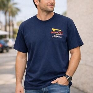IN-N-Out Burger Food California Men's Blue Short Sleeve Graphic T-shirt Size XXL